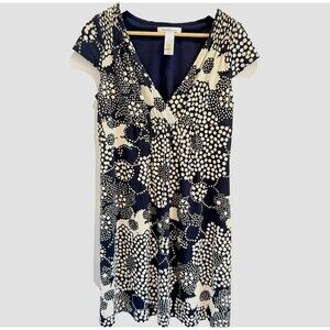 Laundry By Design Womens Sz 8 Navy Tan Floral Dress Work Office Church Shelli